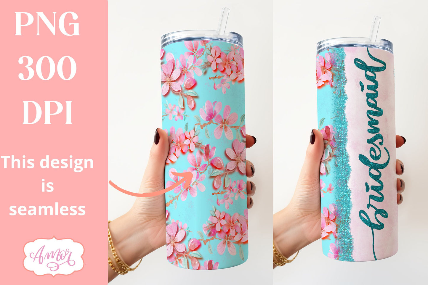 Teal Wedding Tumbler Wraps PNG for Sublimation BUNDLE