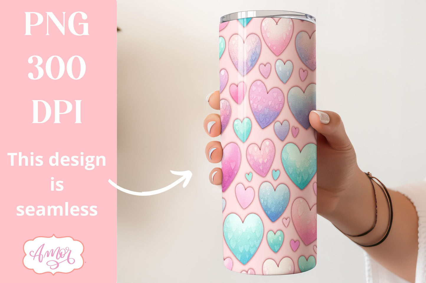 BUNDLE hearts tumbler wraps PNG sublimation Valentine's day