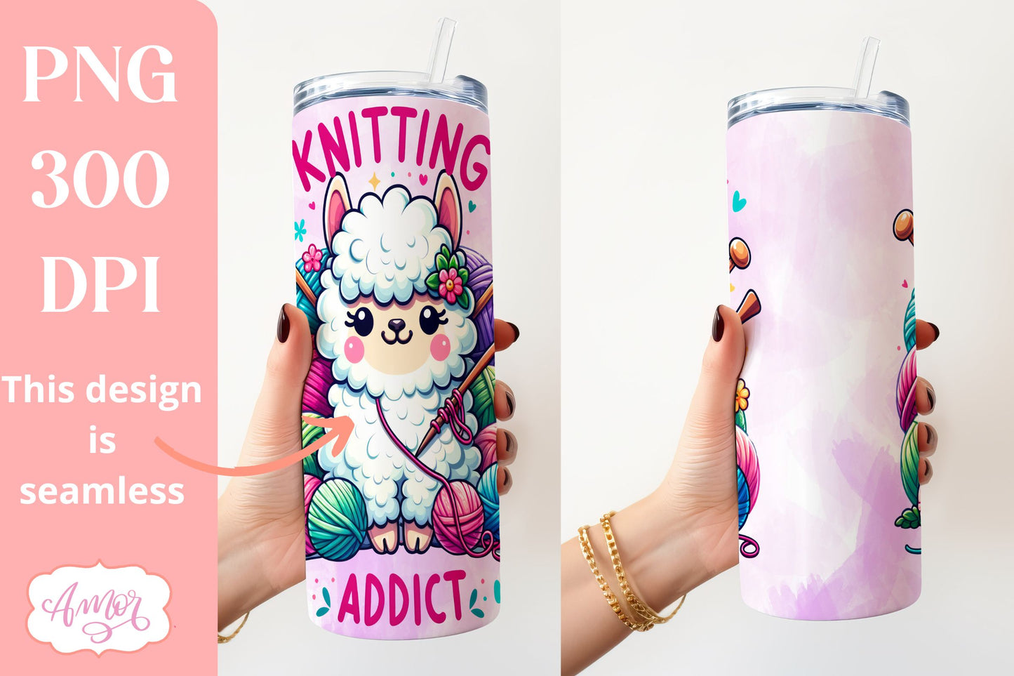 Knitting addict Tumbler wrap sublimation PNG