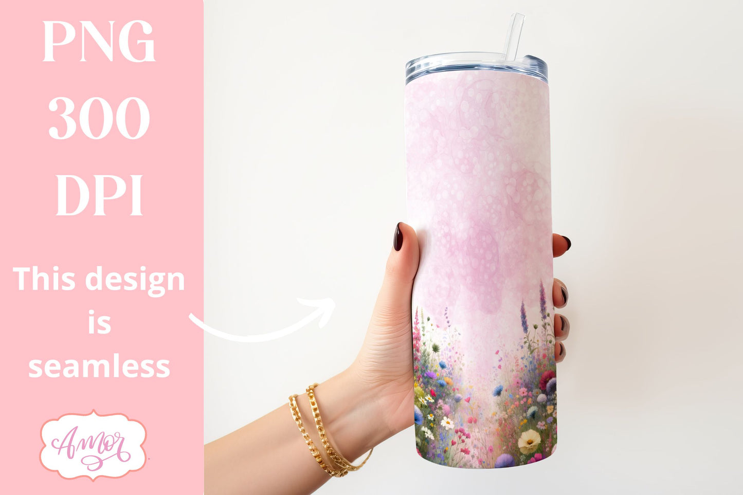 Watercolor wildflowers tumbler PNG | Customizable PNG BUNDLE