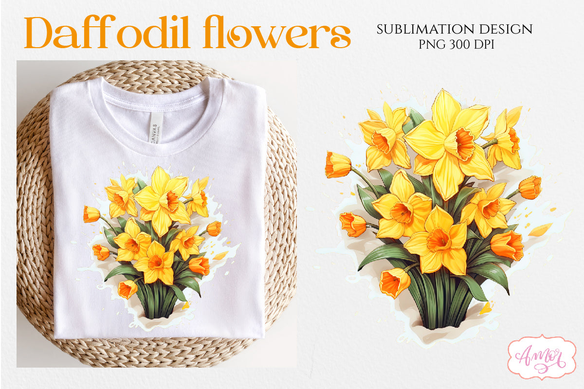 Daffodil flowers sublimation PNG bundle | Yellow flowers PNG