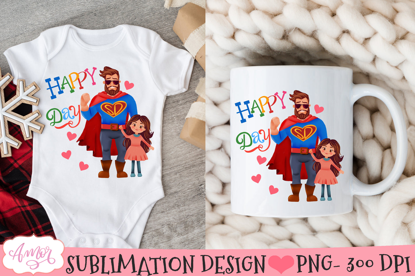Super Dad and daughter sublimation designs for Father's Day