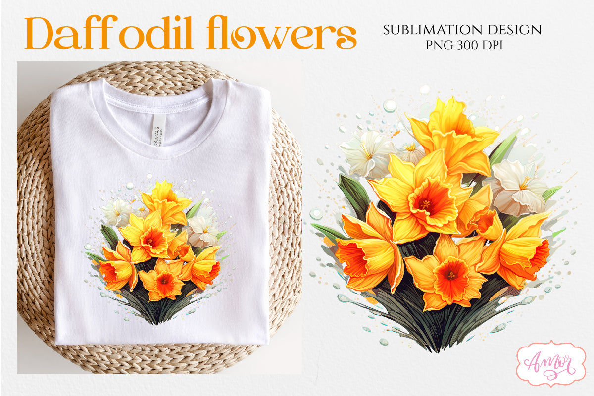 Daffodil flowers sublimation PNG bundle | Yellow flowers PNG