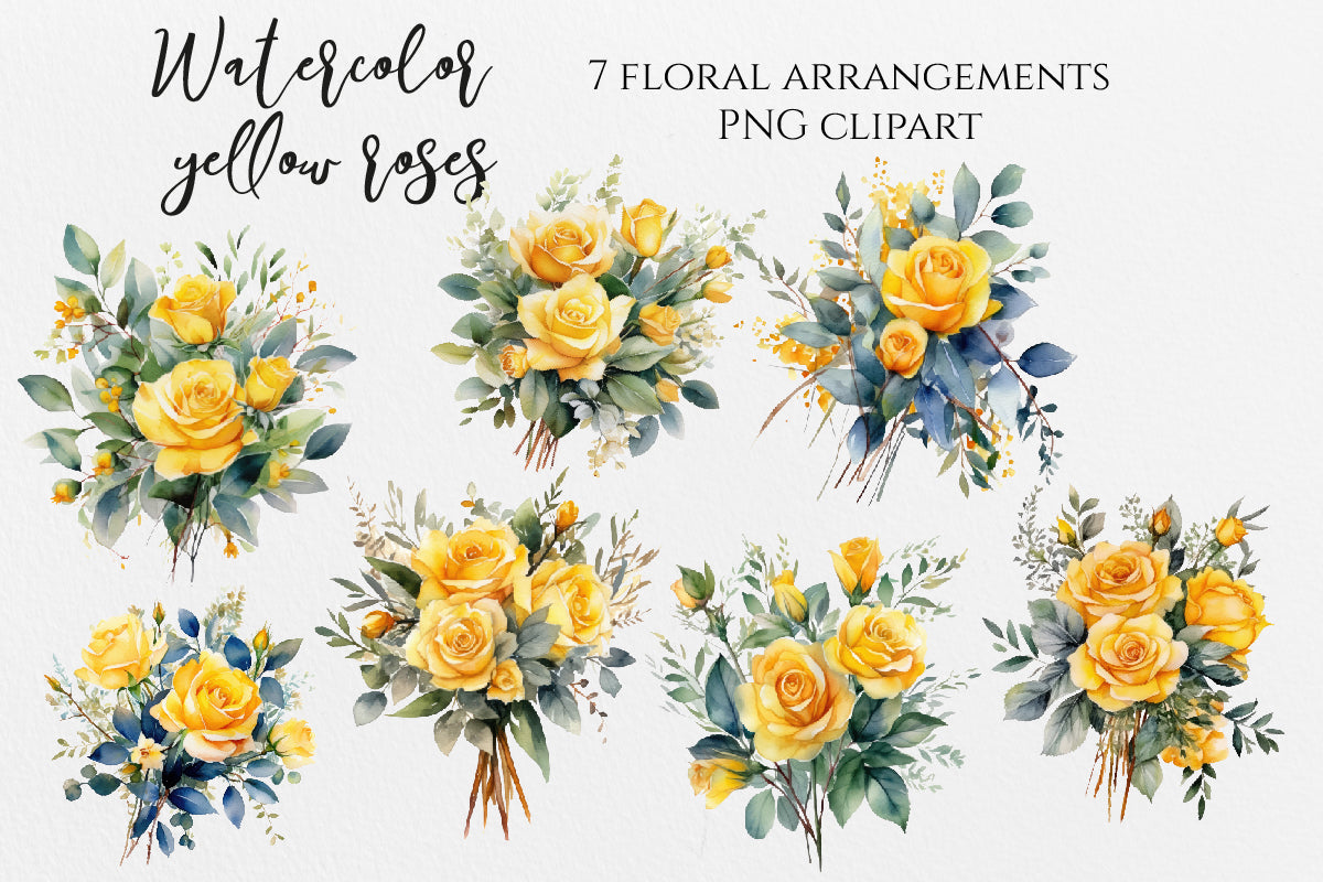 Yellow rose flowers clipart arrangements PNG