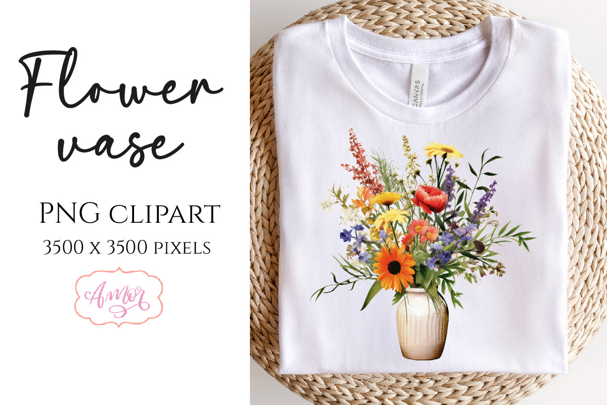 Watercolor flower vase PNG clipart | Spring sublimation PNG