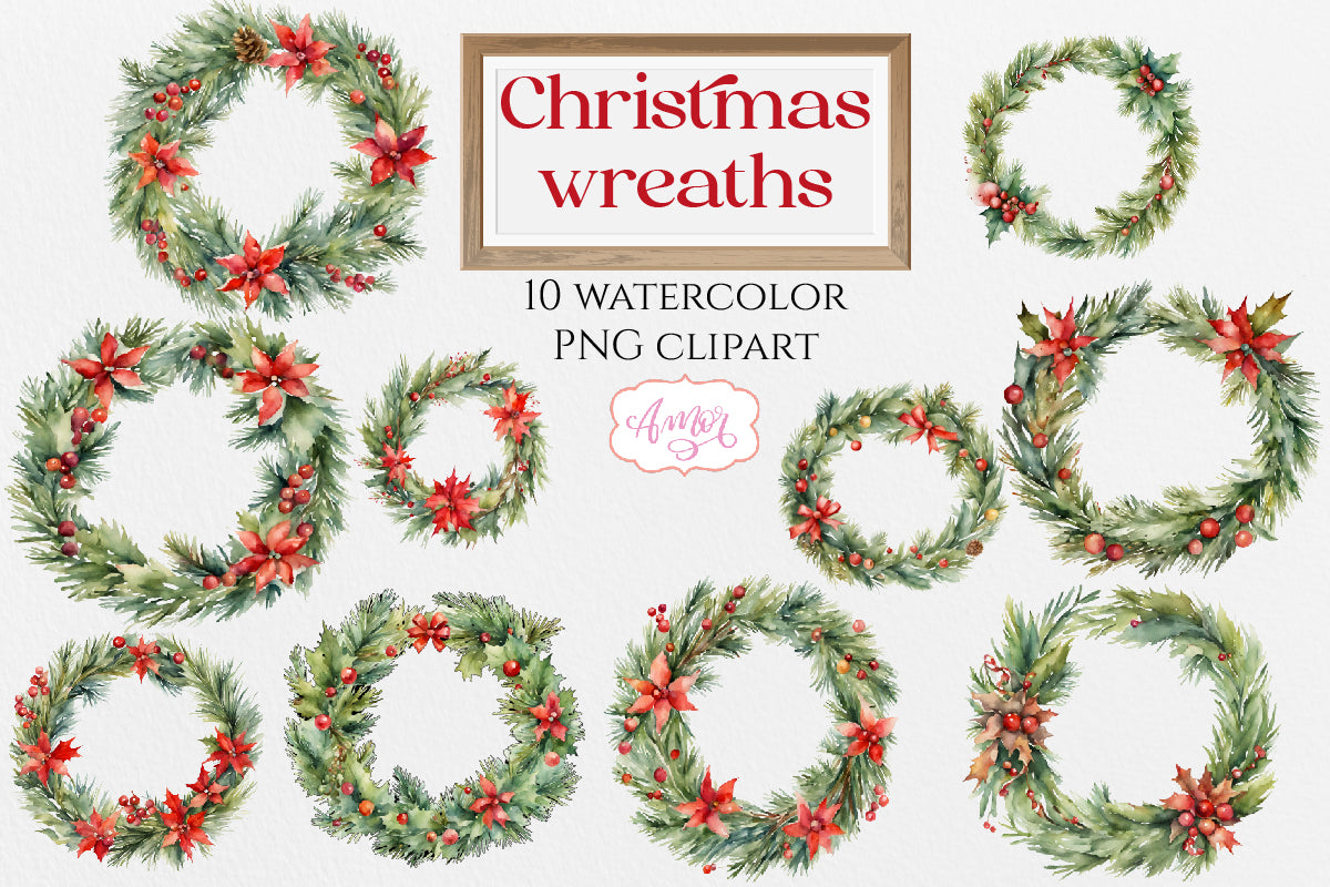 Christmas wreaths PNG clipart transparent background