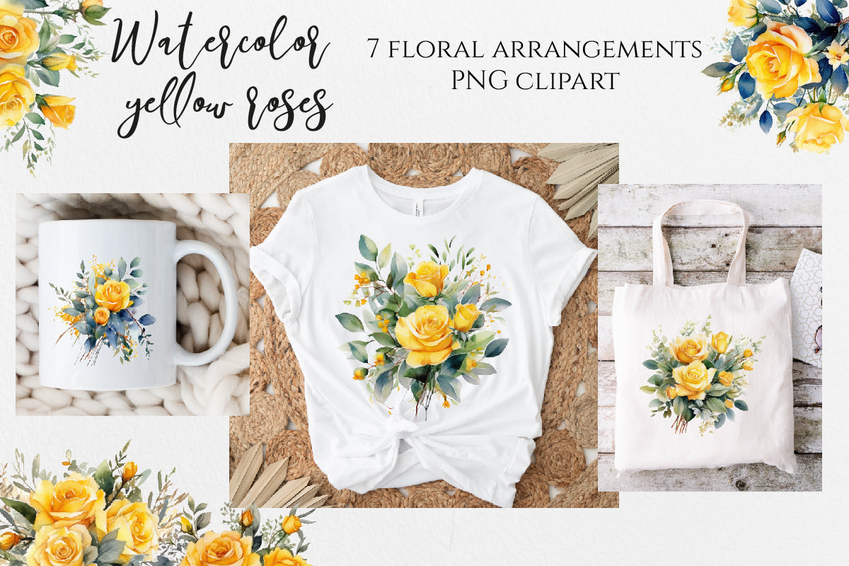 Yellow rose flowers clipart arrangements PNG