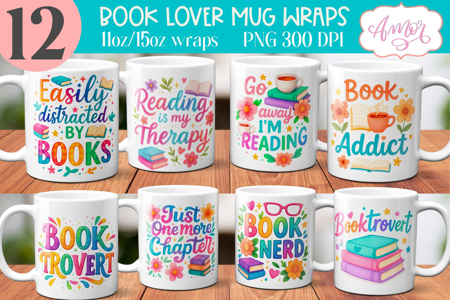 Book lover mug wrap sublimation PNG BUNDLE, book nerd mugs