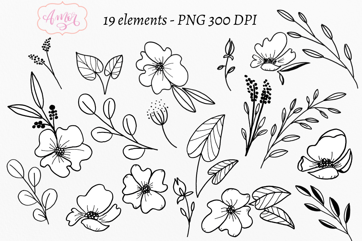 Floral Line Wedding Clipart