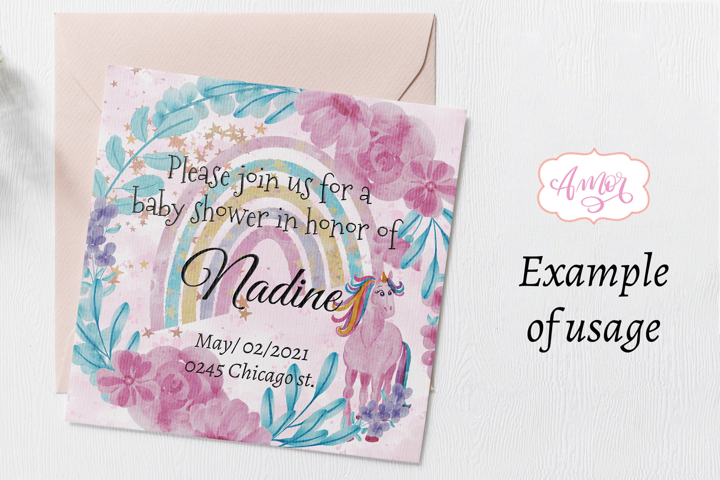 Watercolor Pink Unicorns Clipart