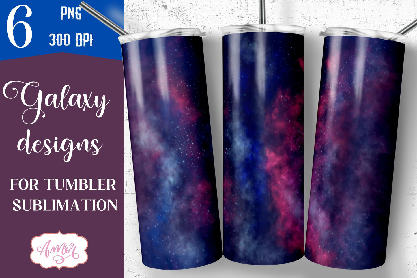 Galaxy tumbler wraps for Sublimation BUNDLE 6 PNG