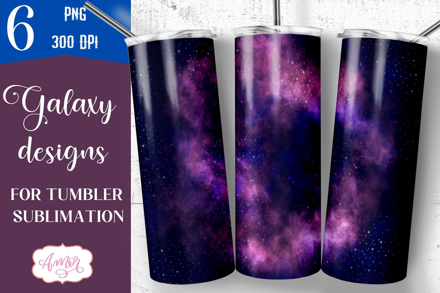 Galaxy tumbler wraps for Sublimation BUNDLE 6 PNG