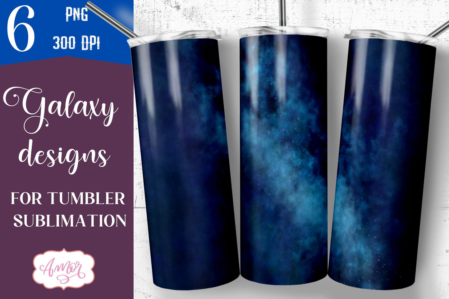 Galaxy tumbler wraps for Sublimation BUNDLE 6 PNG