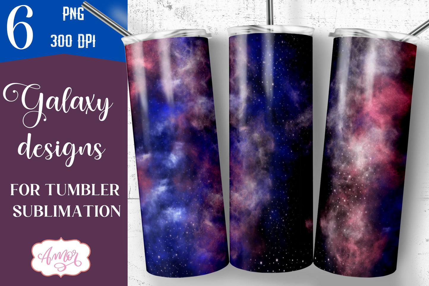 Galaxy tumbler wraps for Sublimation BUNDLE 6 PNG