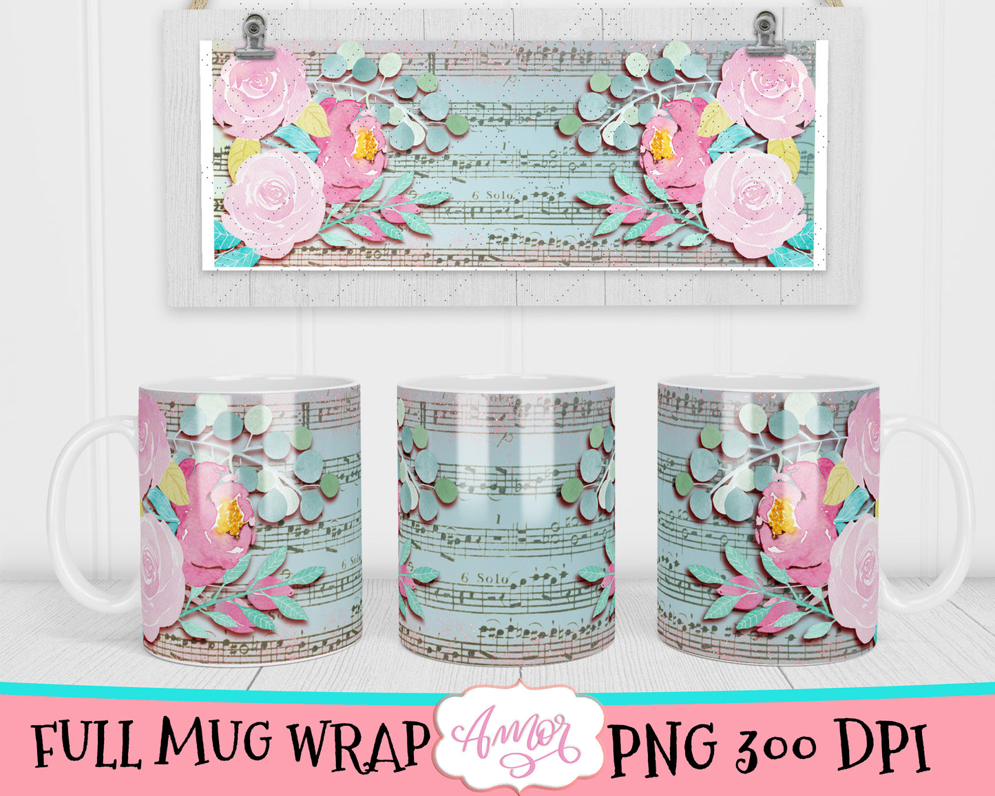 Music and flowers Mug sublimation Bundle