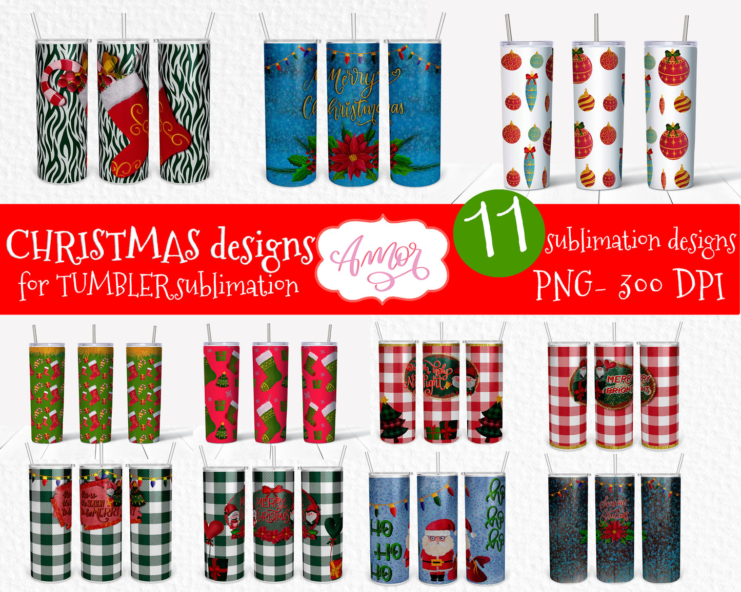 20oz Tumbler Sublimation Christmas Bundle
