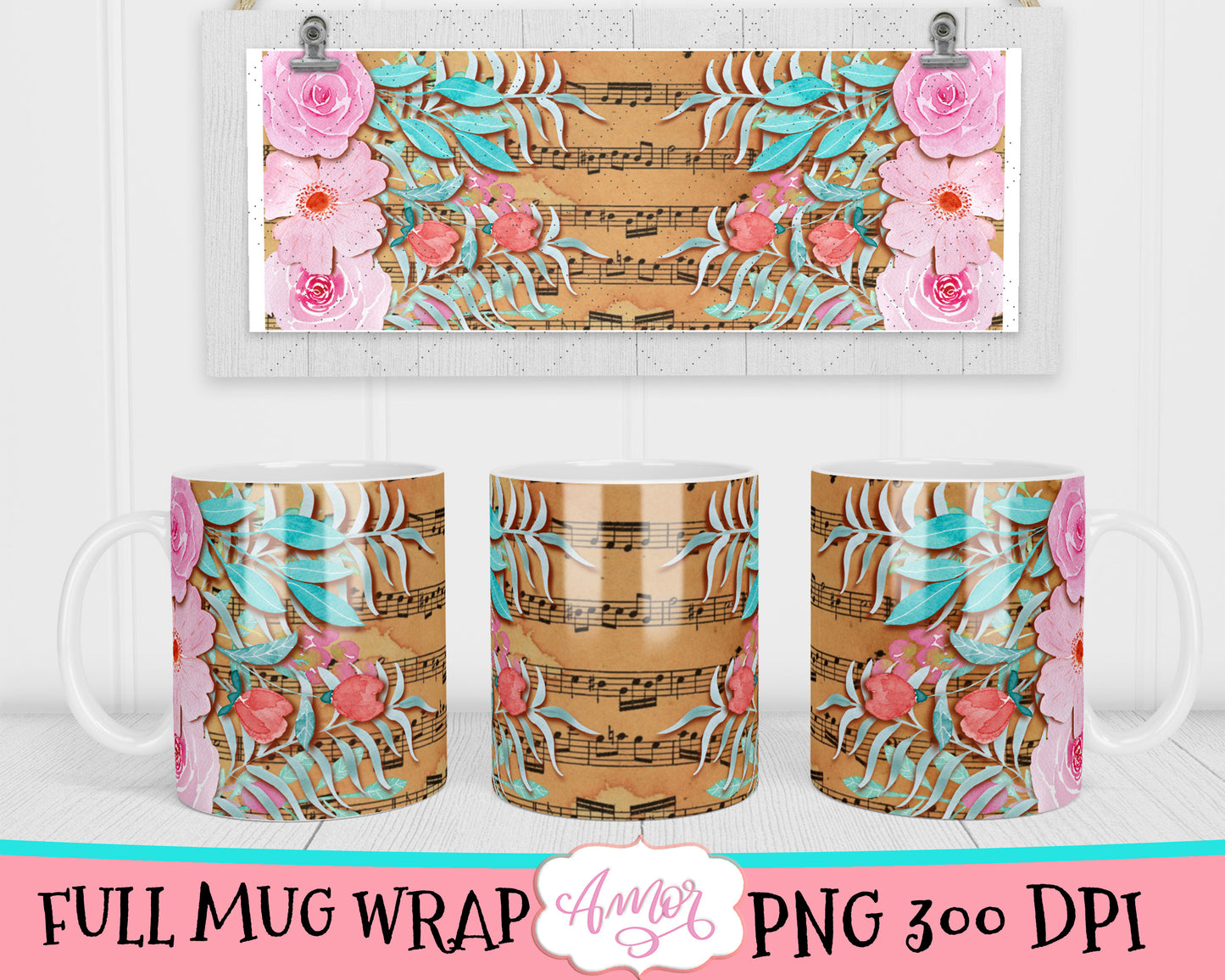 Music and flowers Mug sublimation Bundle