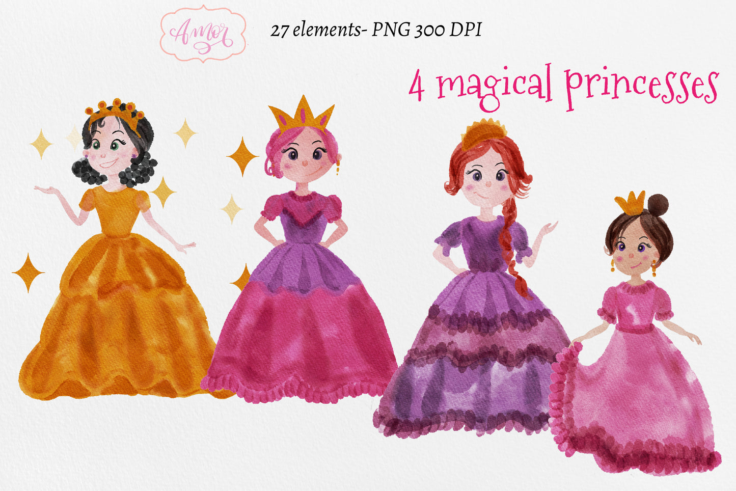 Watercolor Princess Clipart for invitations