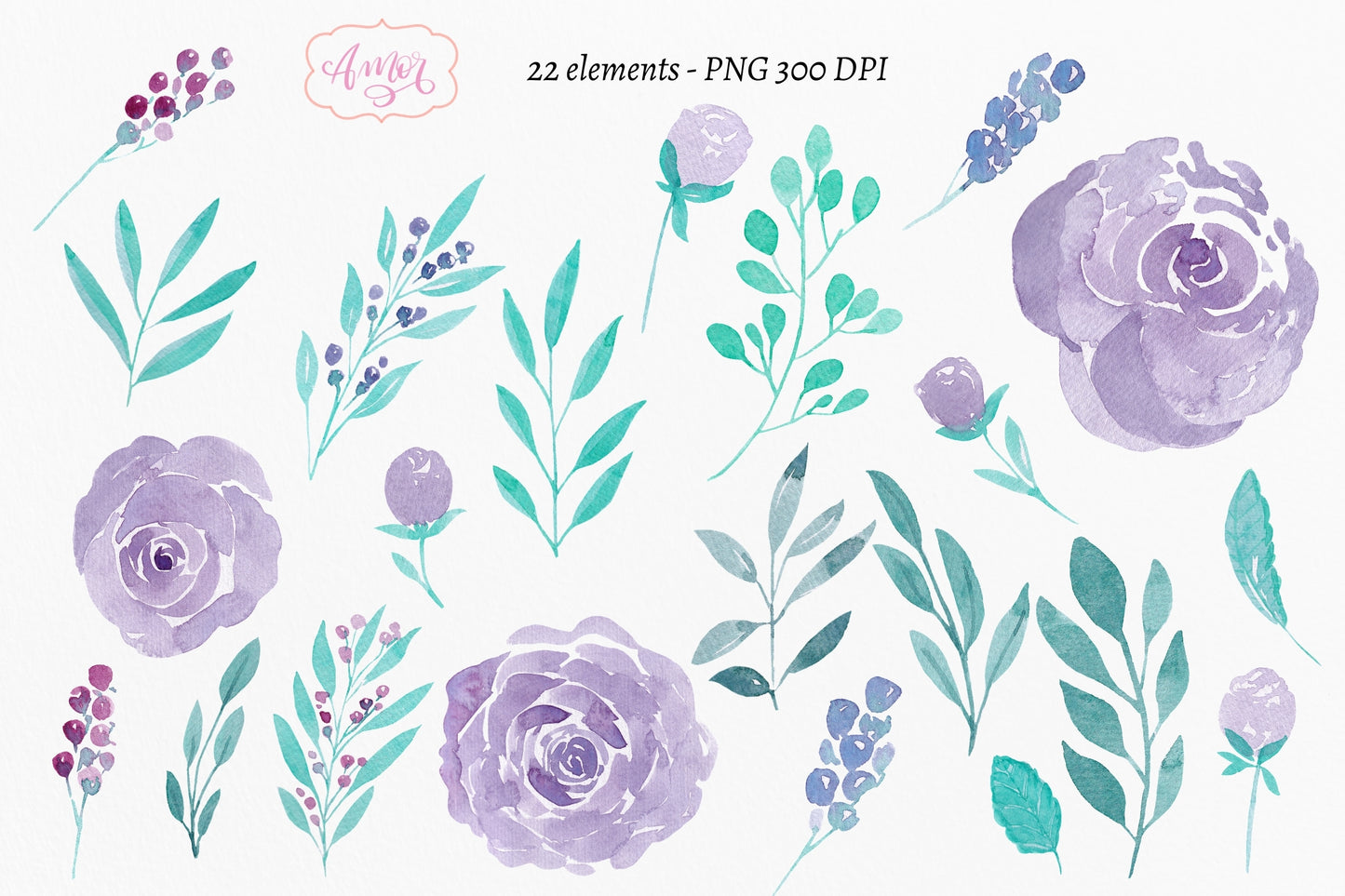 Watercolor Floral Clipart "Andrea"