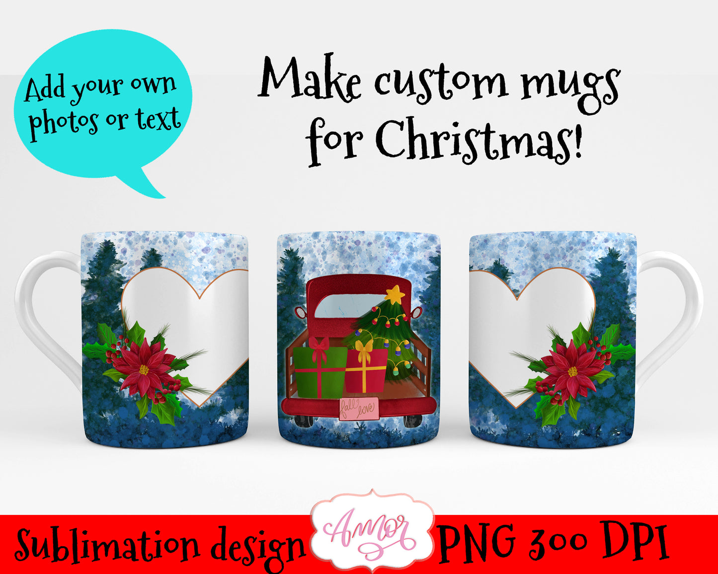 Christmas photo mug design for sublimation