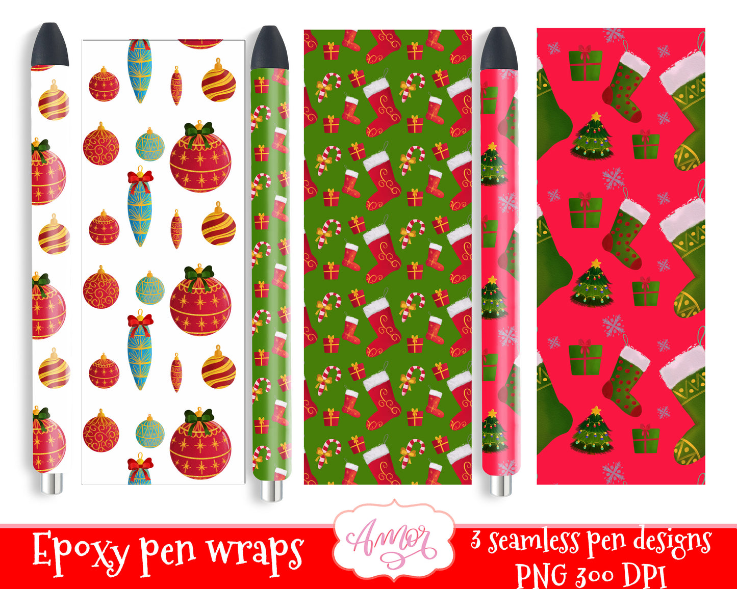 3 Christmas Pen Wraps PNG