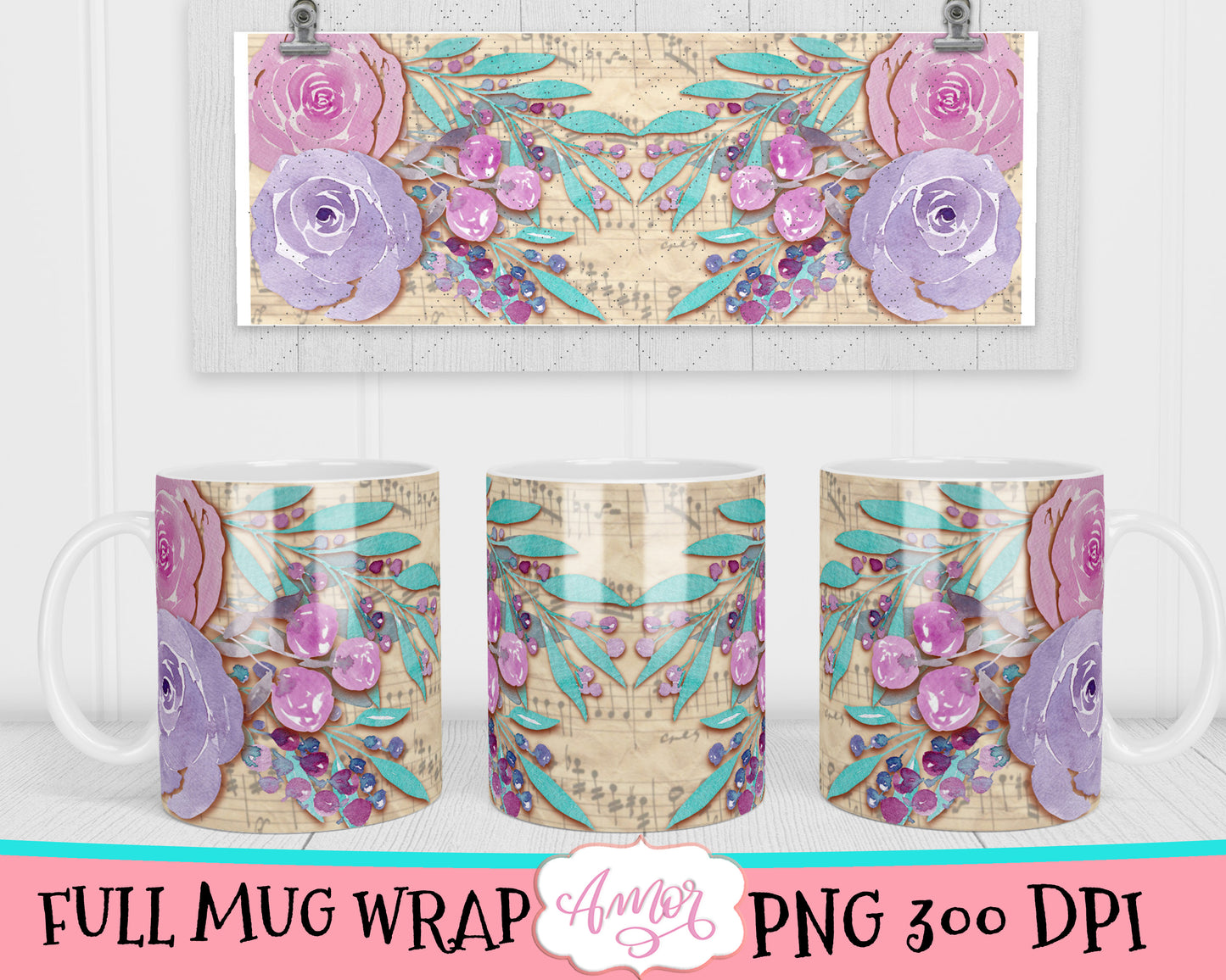 Music and flowers Mug sublimation Bundle