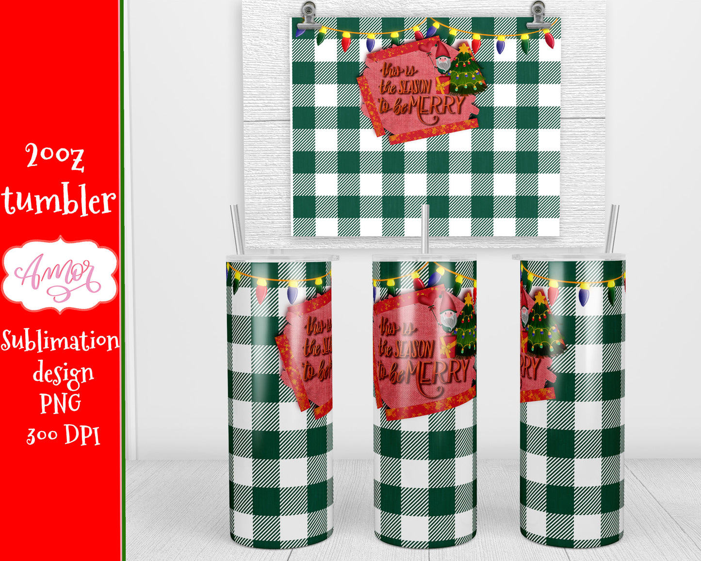 Christmas Gnome sublimation design for 20oz skinny tumbler