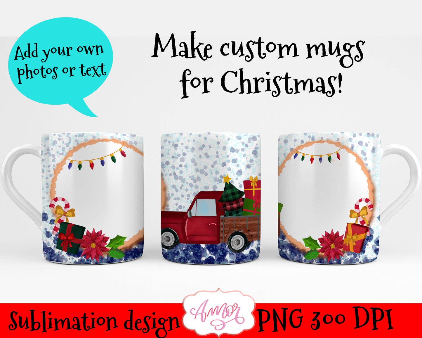 Christmas photo mug wrap for sublimation