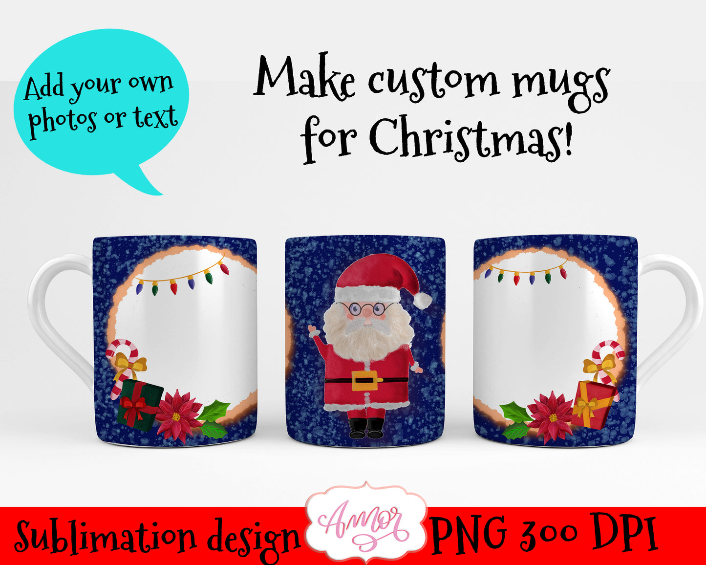 Christmas photo mug sublimation design for custom gifts