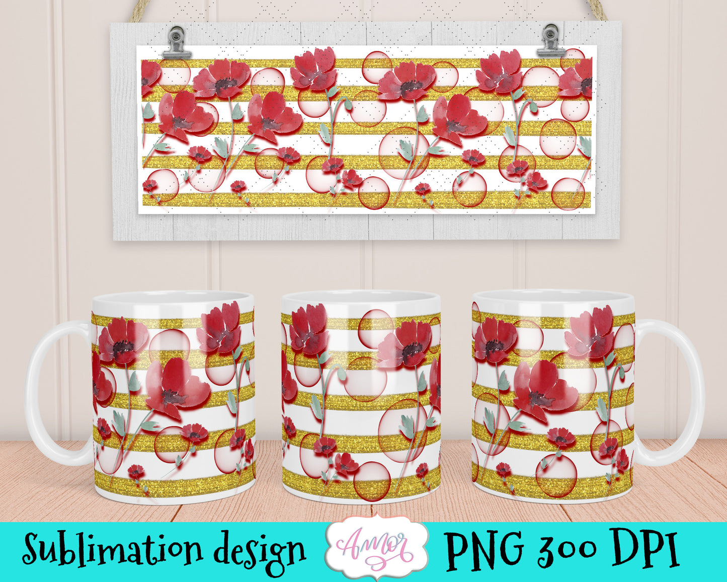 Poppy Flowers Mug Wraps for sublimation bundle