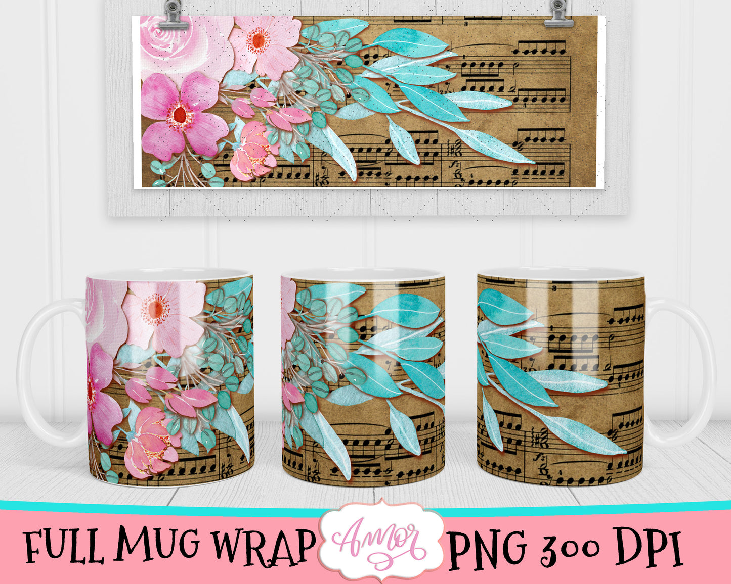 Music and flowers Mug sublimation Bundle