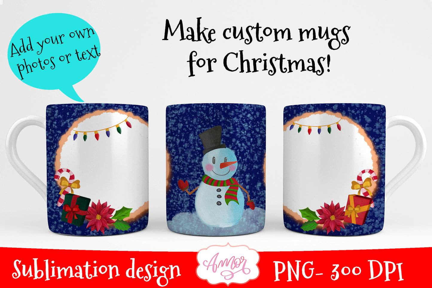 Christmas photo mug wrap sublimation design for custom gifts