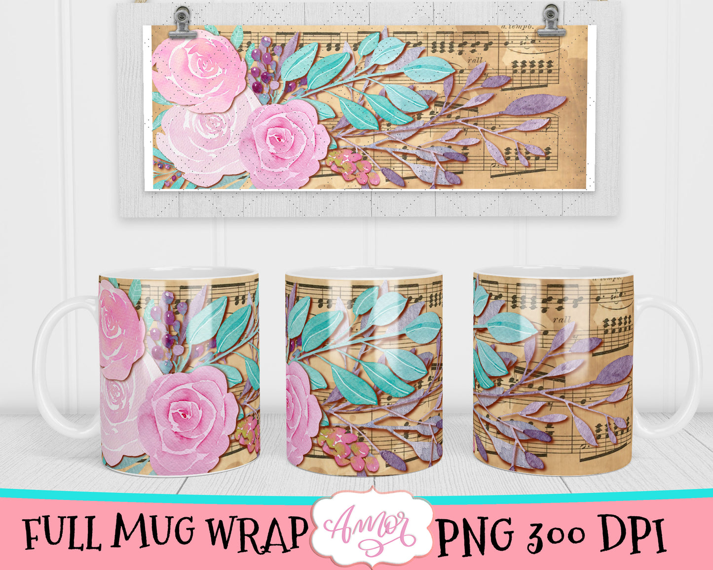 Music and flowers Mug sublimation Bundle