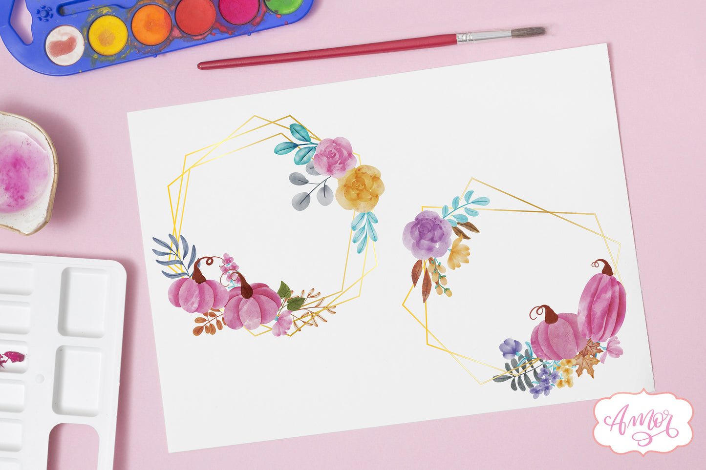 Watercolor Pink Pumpkin Clipart