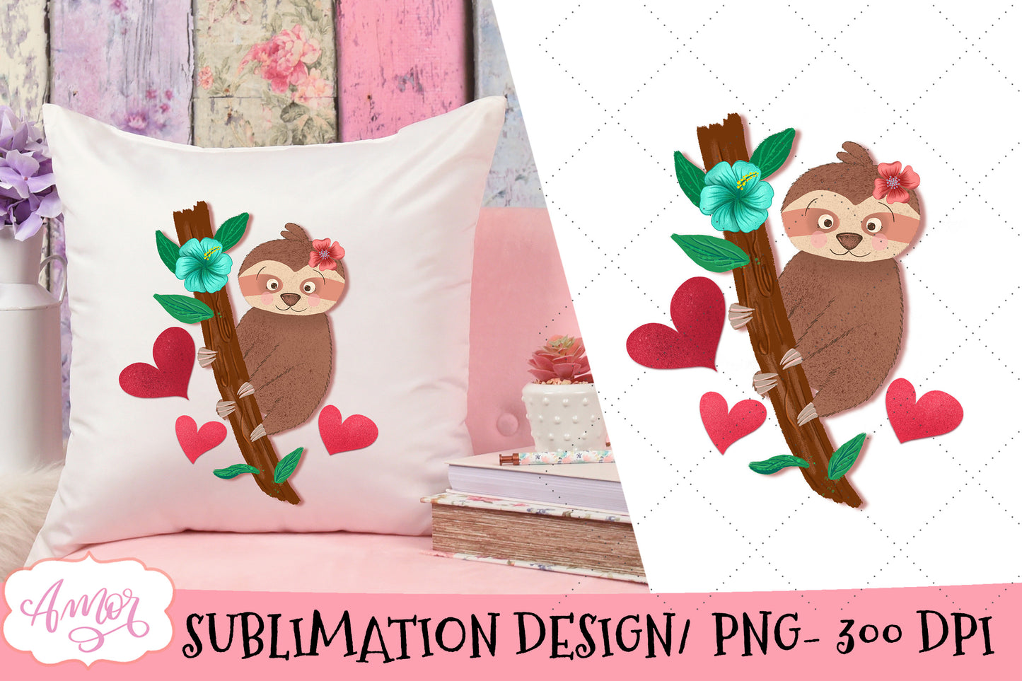 Valentine's day Sloths Sublimation Bundle
