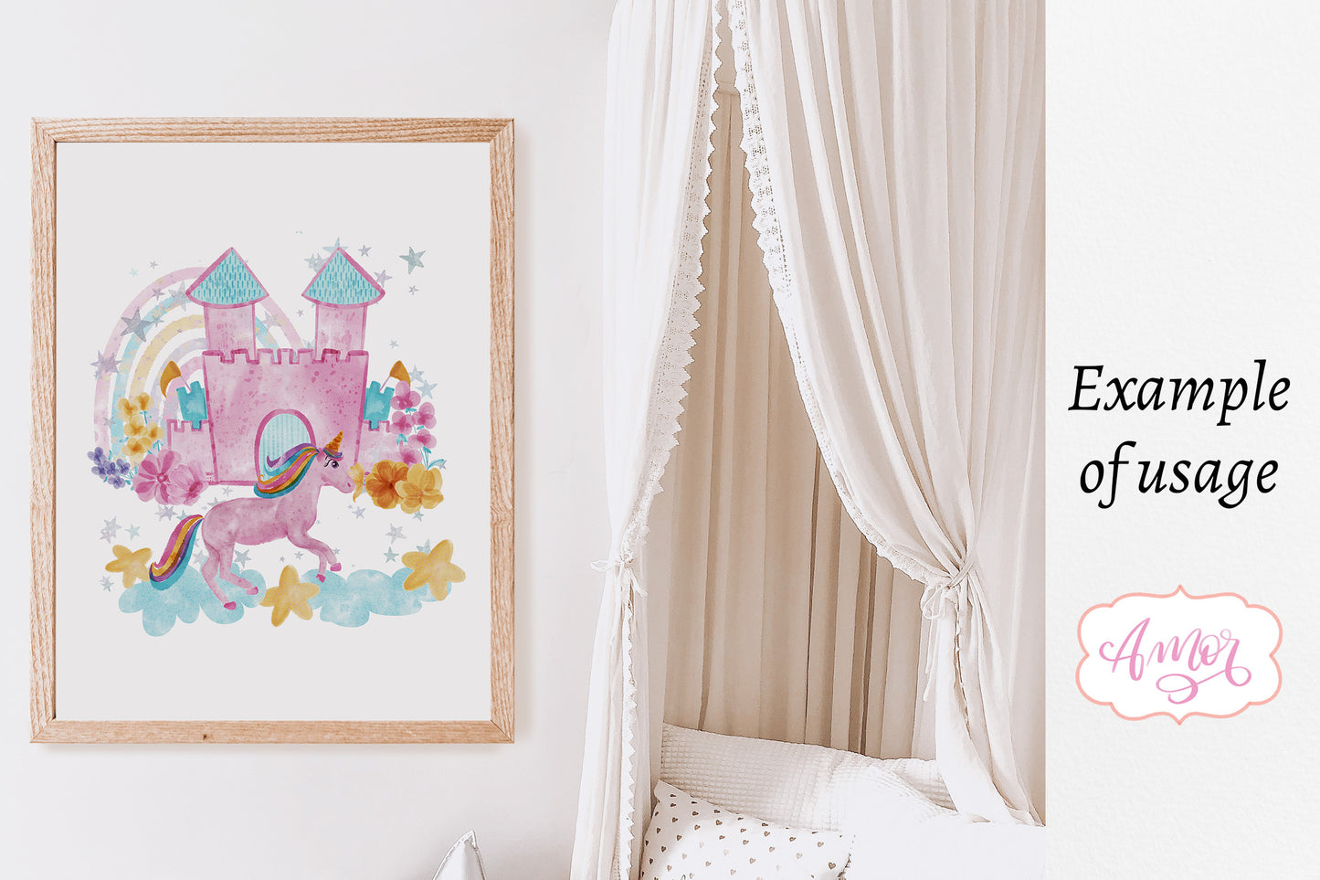 Watercolor Pink Unicorns Clipart
