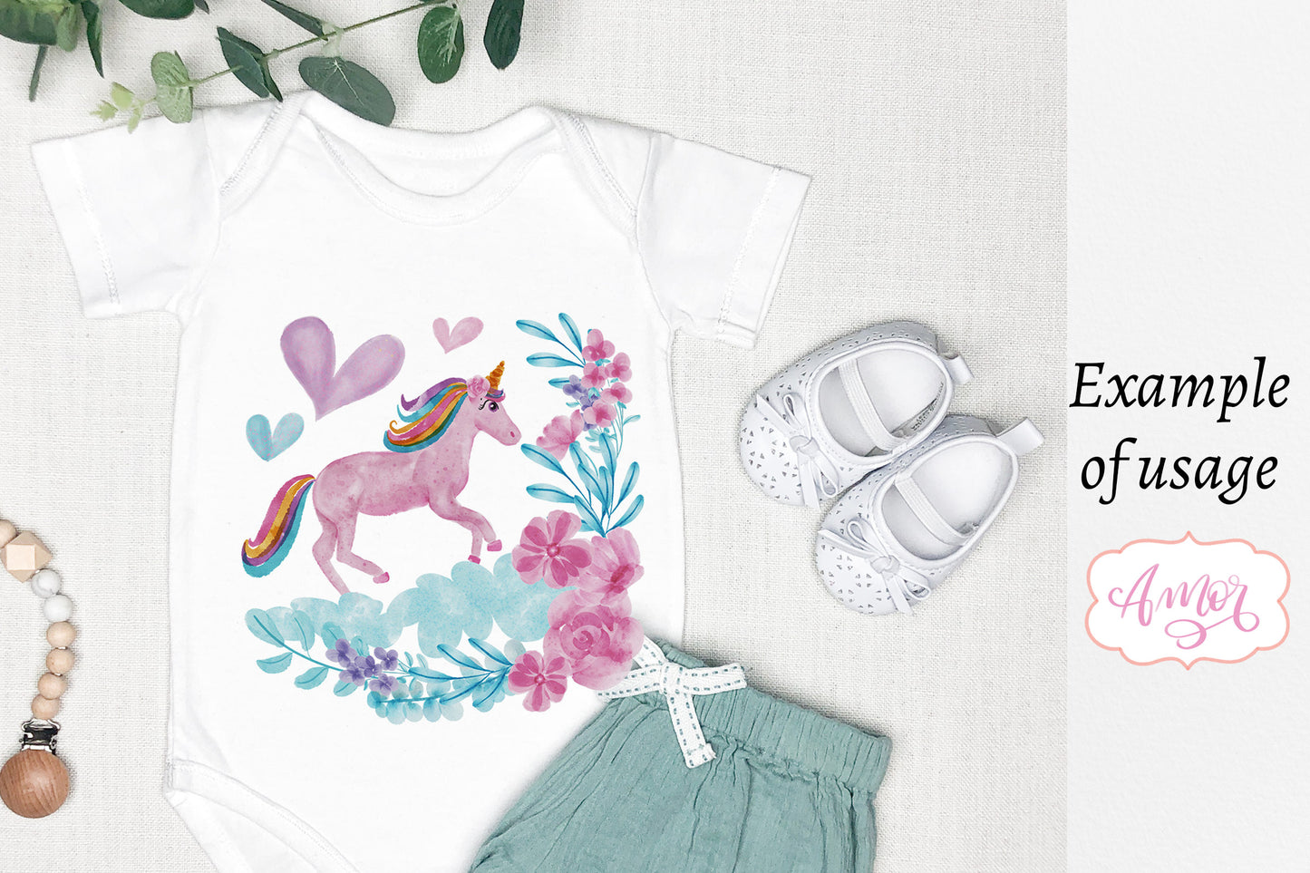 Watercolor Pink Unicorns Clipart