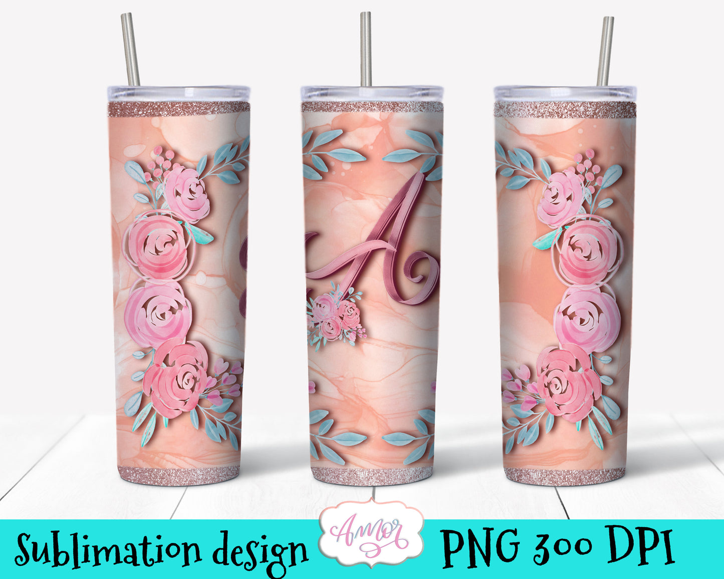Letter "A" Monogram tumbler PNG design for sublimation