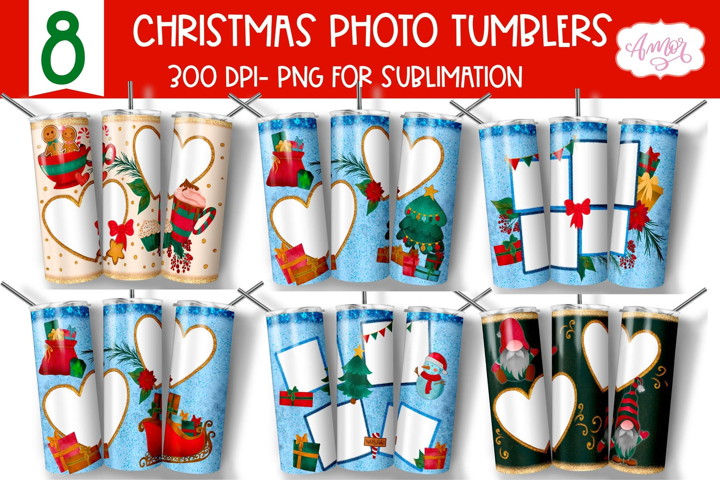 Add your own photos Christmas tumbler wrap PNG