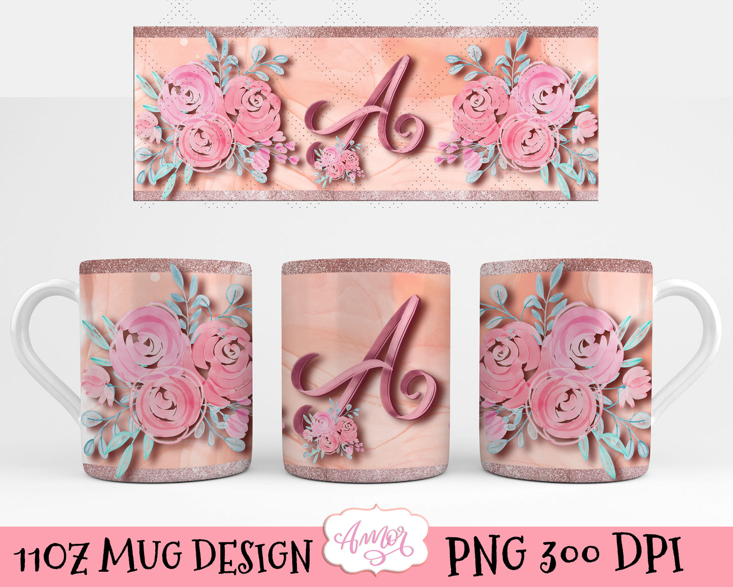 "A" monogram mug template for 11oz Mug Sublimation