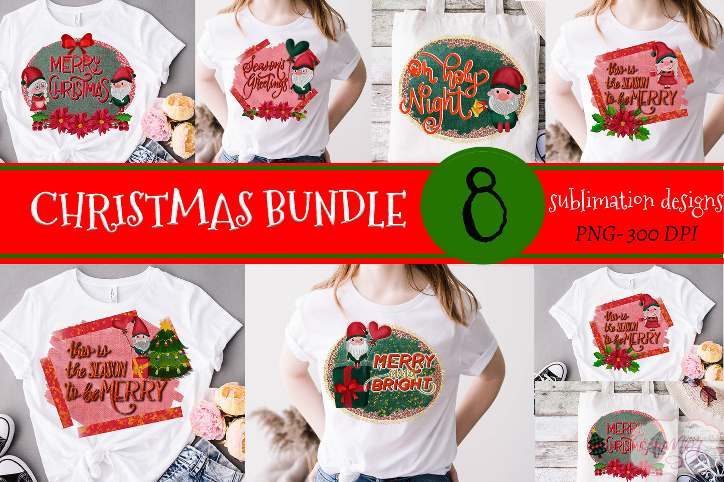 BUNDLE Christmas Gnome sublimation designs for T-shirts