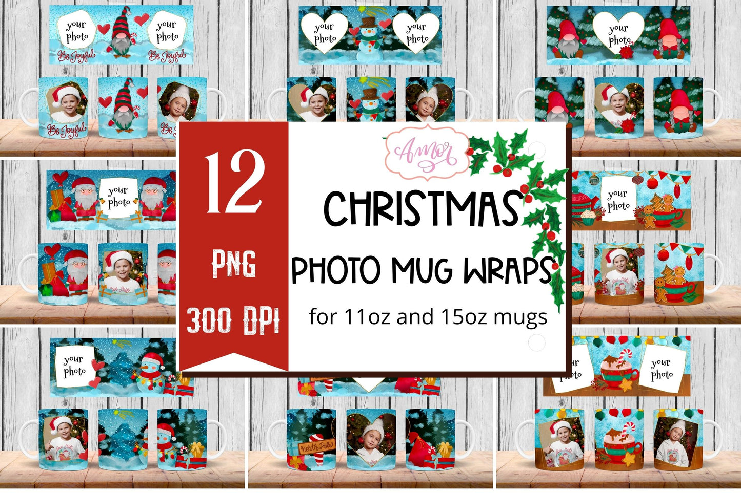 BUNDLE Christmas photo mug wrap templates for 11oz and 15oz
