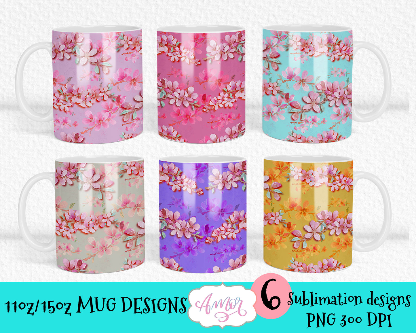 BUNDLE floral 11oz and 15oz Mug Sublimation Designs