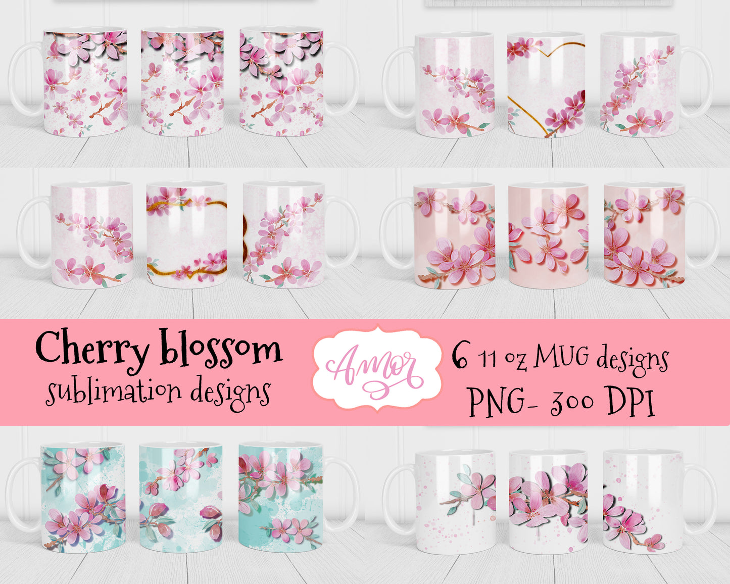 BUNDLE floral 11oz and 15oz Mug Sublimation Designs