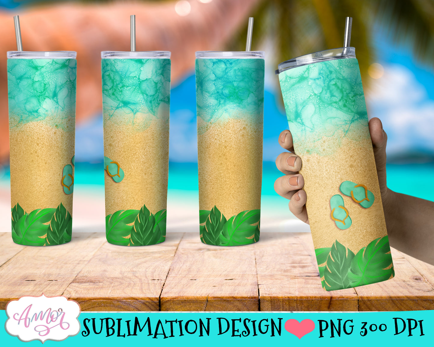 Beach tumbler wrap for sublimation