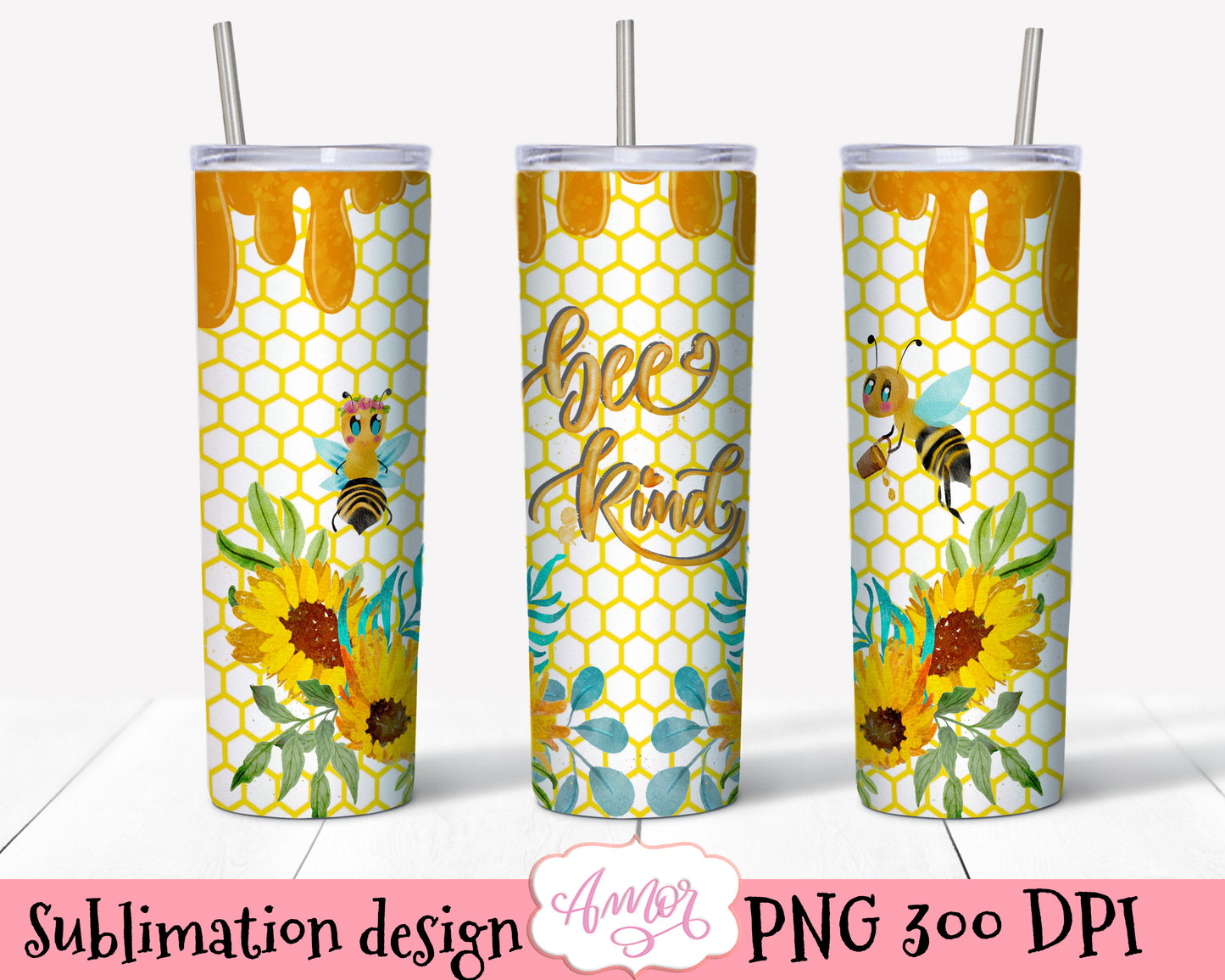 Bee Kind Sublimation Design for 20oz tumblers