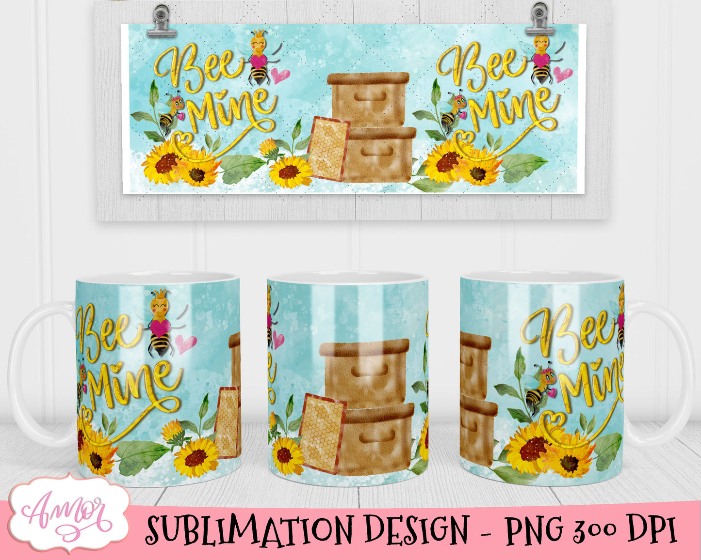 Bee mine mug wrap for sublimation