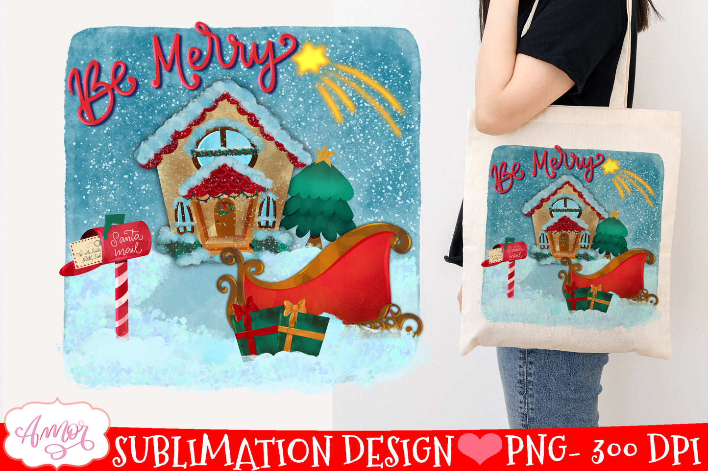 Be Merry Sublimation Design Christmas winter scene PNG