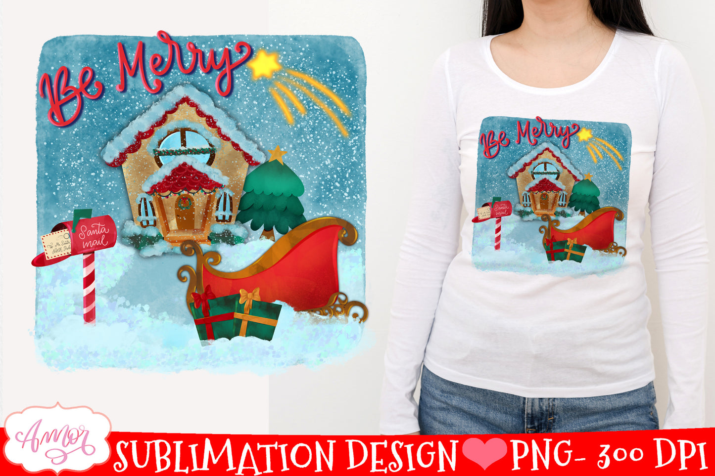 Be Merry Sublimation Design Christmas winter scene PNG