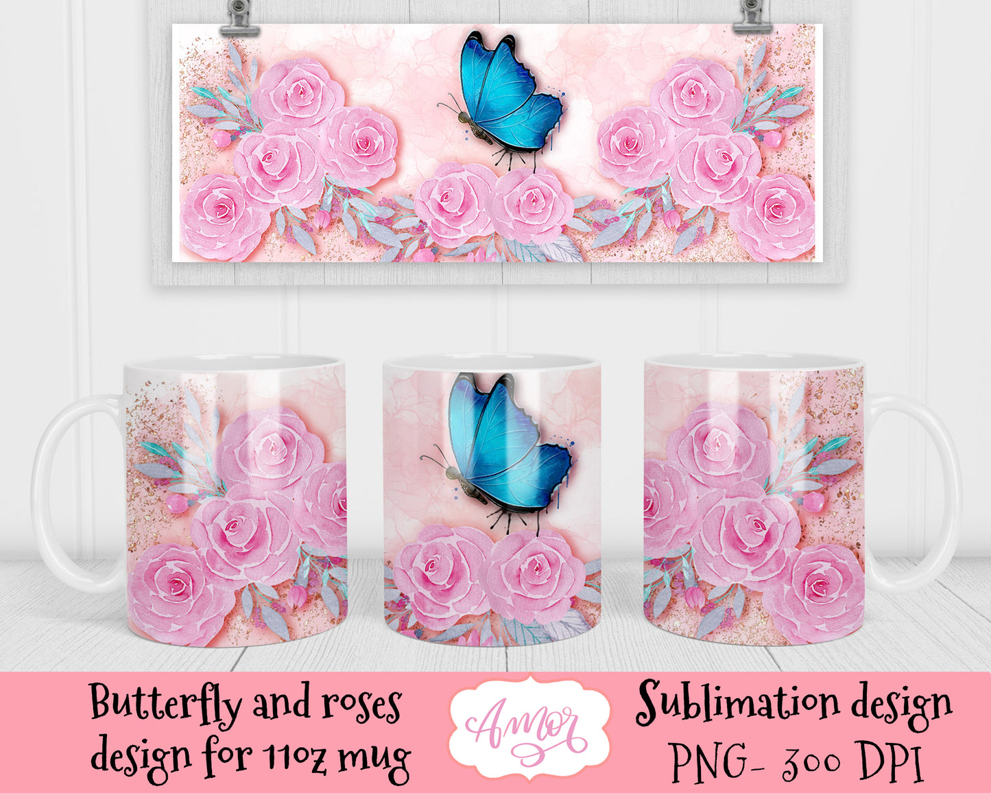 Blue Butterfly mug design for sublimation
